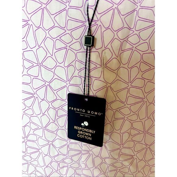 Pronto Uomo Hawaiian Shirt Mens Purple & White  Floral Short Sleeves Sz XL NWT - Picture 4 of 6